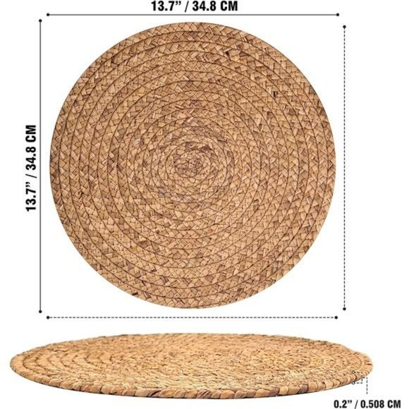 Round Woven Placemats -Set of 6, Straw Braided Rattan Placemats, 13.5 Inches - Picture 3 of 6